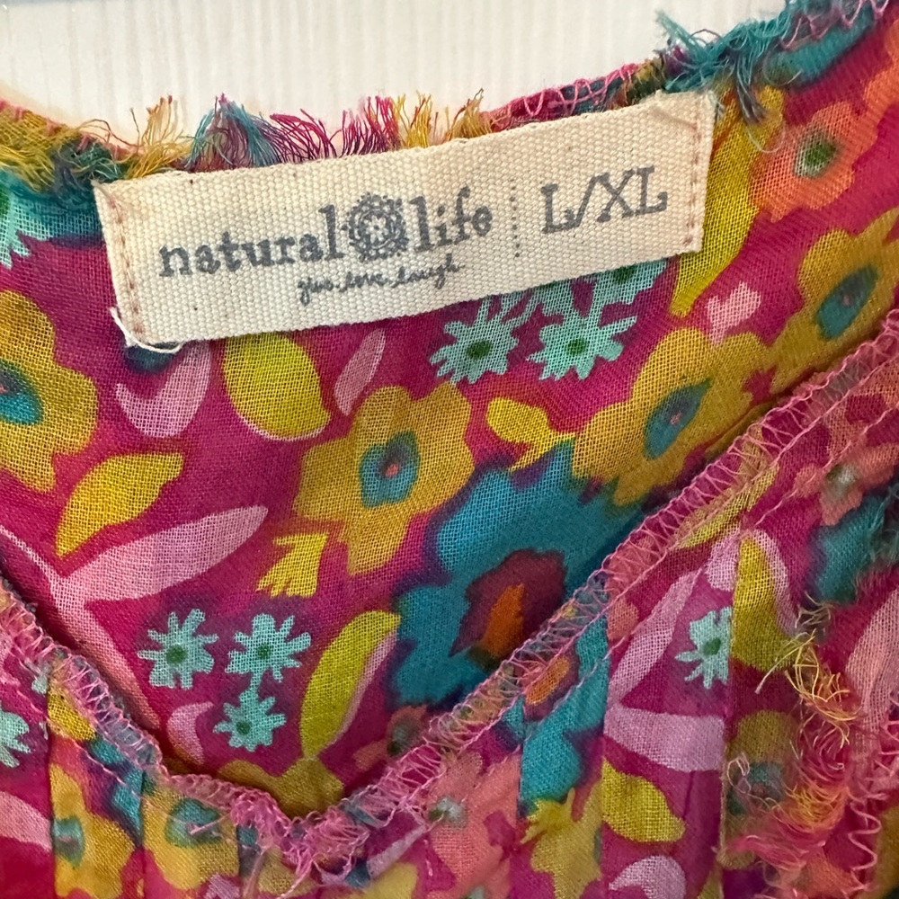 🌺 NATURAL LIFE Colorful Floral Tunic Top/coverup with bag 🌺 L/XL - Picture 2 of 8
